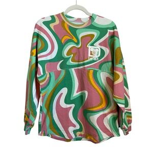 Disney Spirit Jersey Retro Swirl Print Long Sleeve Top Size XS